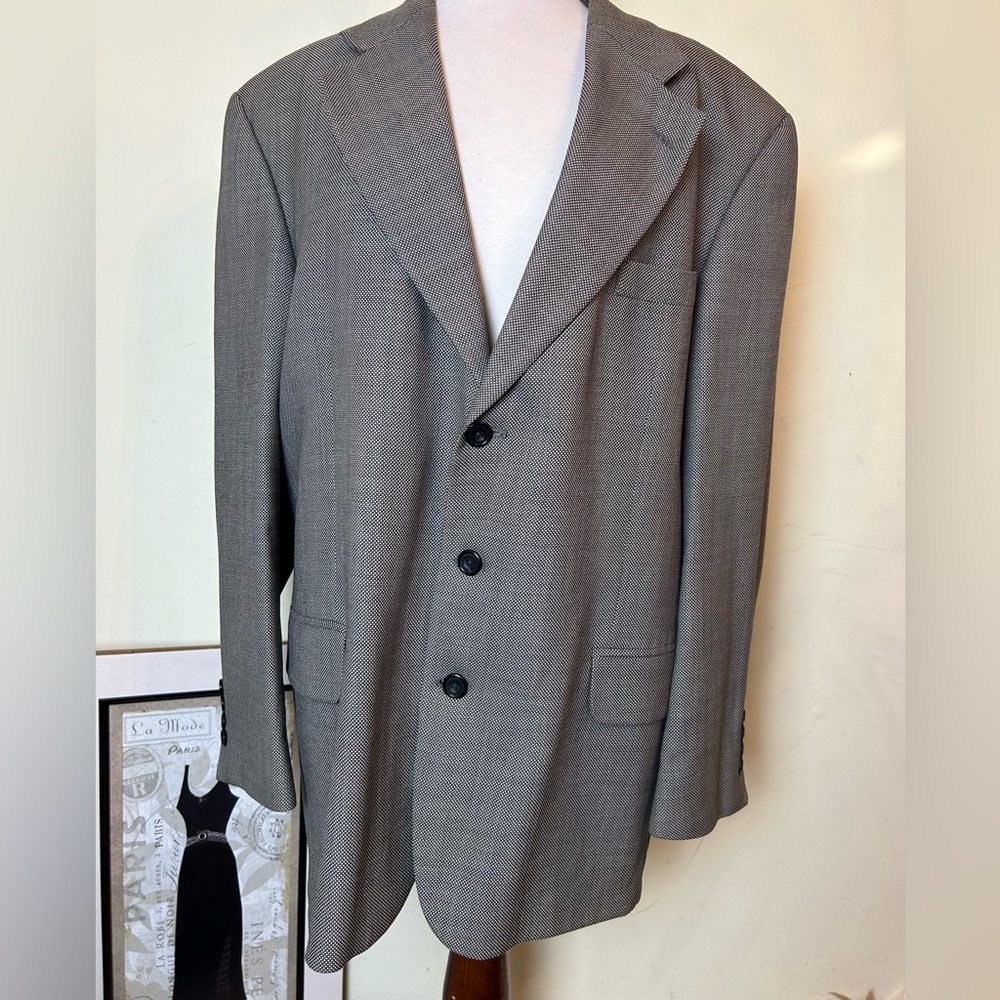 Oscar de la Renta Suit Men Size 44R Brown Single Breasted Button